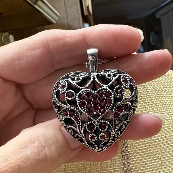 Paparazzi Silver and Red Heart Pendant Necklace and Earrings Set​ - Picture 5 of 5